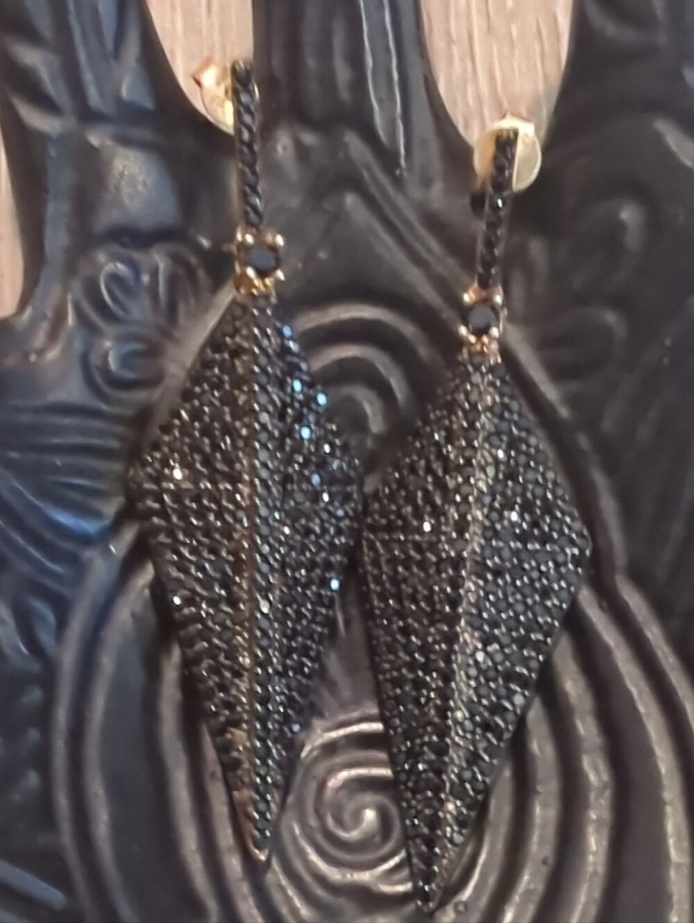 Marlyn Schiff Black Pave Teardrop Dangle Post Earrings